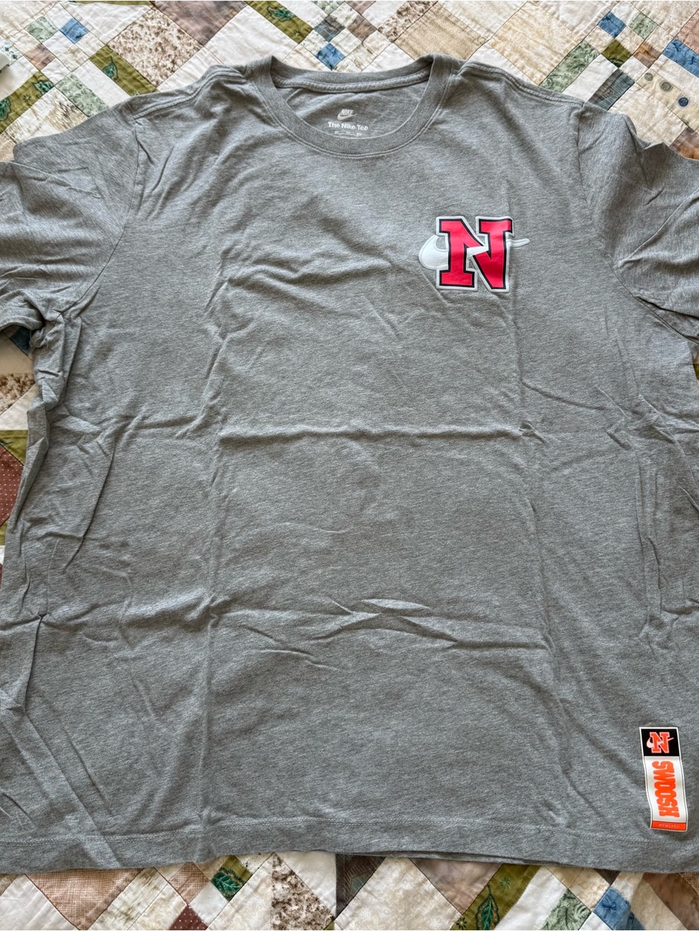 Nike Gray Short Sleeve Tee with Red 'N' Logo
